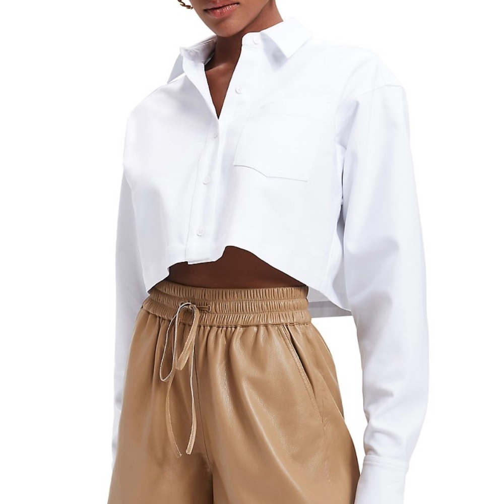 Good American Medium Weight Boxy Cropped Button Down Shirt Jacket New